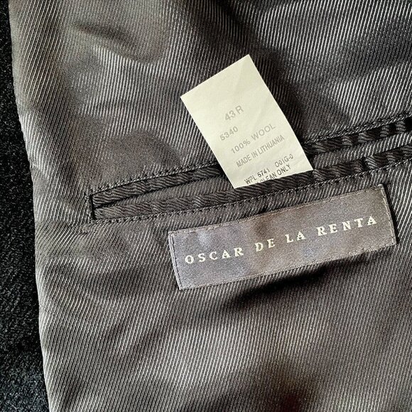 Oscar de la Renta Mens Blazer 43R Charcoal Gray Wool Flannel Two Button Jacket - Picture 10 of 11